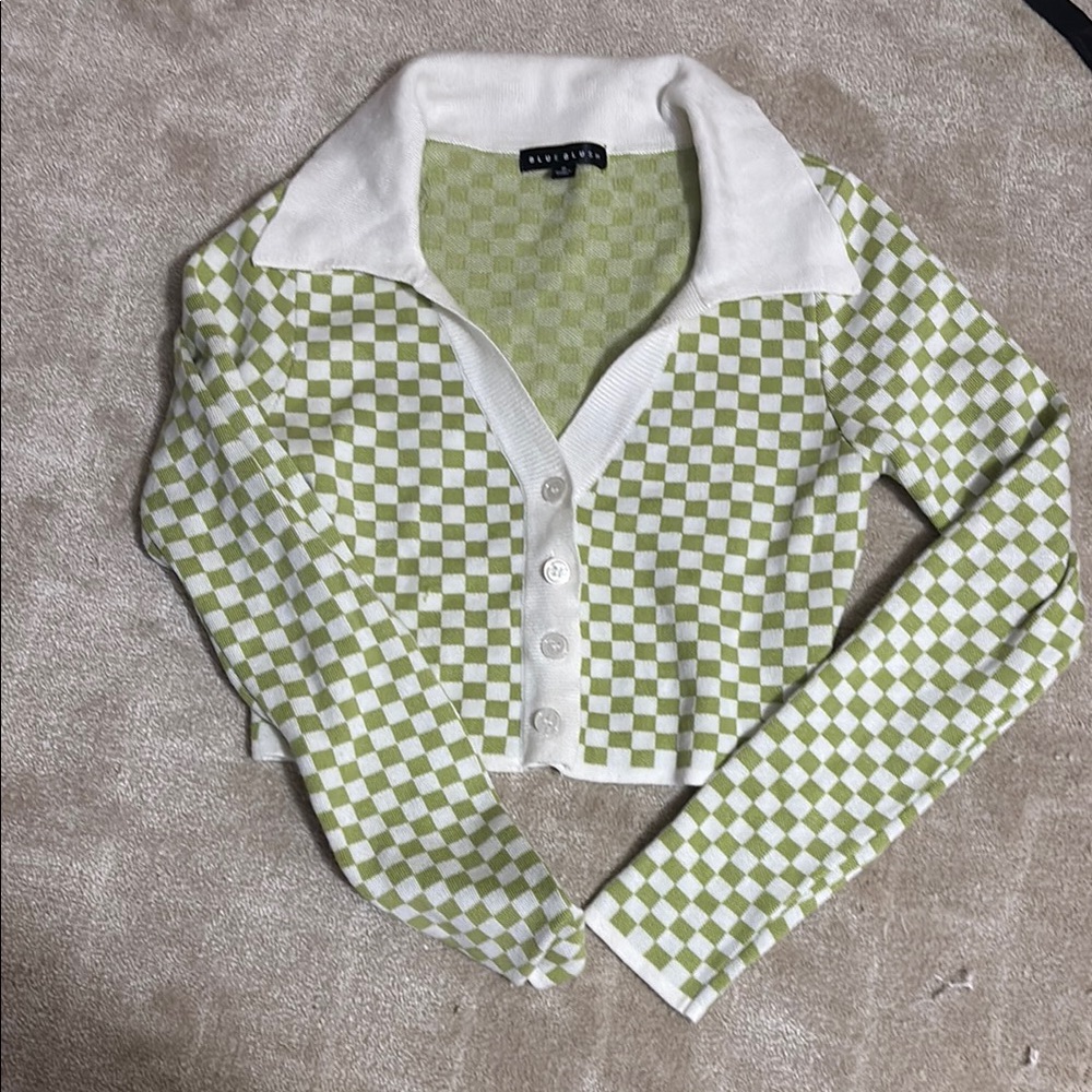 Elevenses Green and White Checkered Sweater